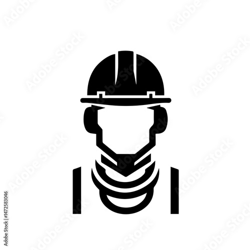 Construction worker silhouette: A bold silhouette of a construction worker, featuring a safety helmet, ear protection, and a vest. Designed to embody the essence of the profession.