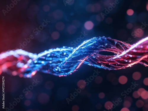 Twisted strands of blue and red