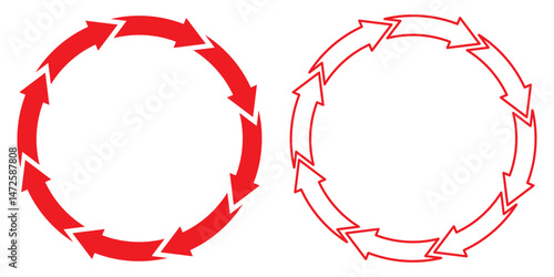 Recycled arrow circle vector icon set. Loop arrows, recycle and reuse symbol.