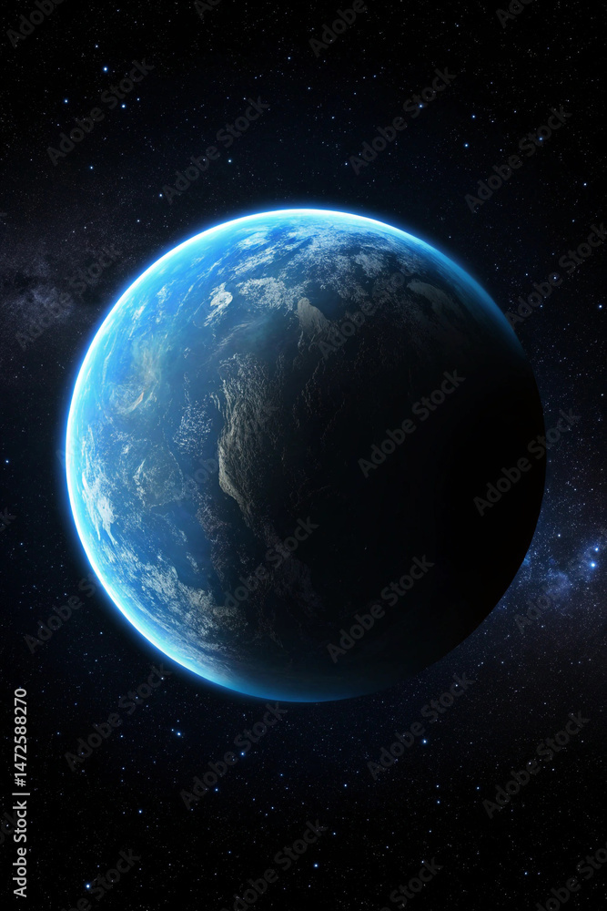 Obraz premium Beautiful planet earth surrounded by a dark night sky and sparkling stars in space