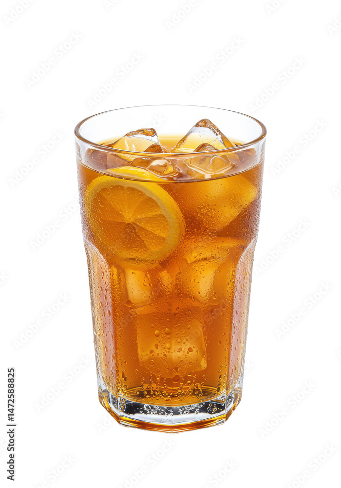 A refreshing glass of iced tea with lemon and ice cubes, perfect for a hot summer day A refreshing glass of iced tea with lemon and ice cubes, perfect for a hot summer day