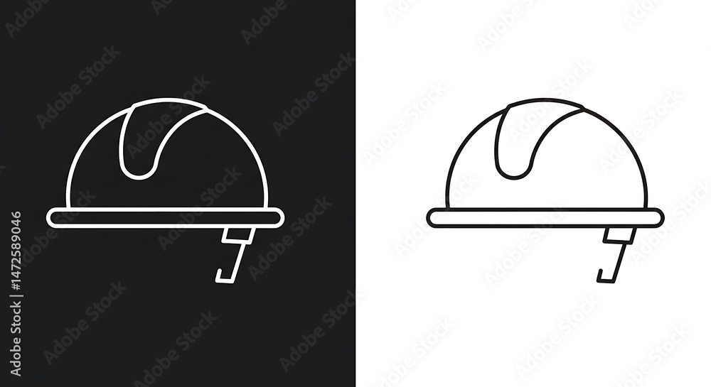 Fototapeta premium Hard Hat Line Art on Contrasting Backgrounds Safety Gear Illustration
