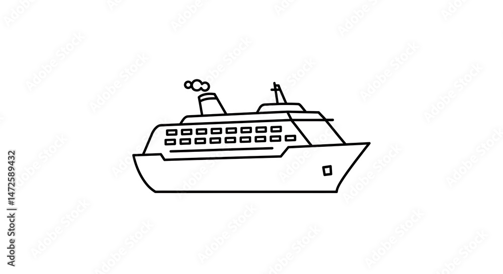 Obraz premium Cruise Ship Line Art Illustration for Travel and Transportation