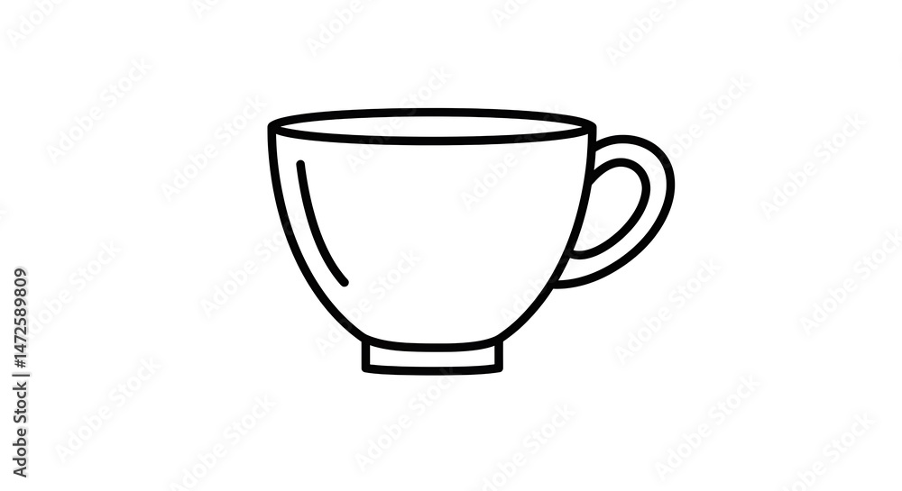 Simple Cup Outline Drawing Black on White Minimalist Style Simple Cup Outline Drawing Black on White Minimalist Style