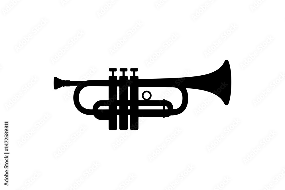 Obraz premium Trumpet musical instrument black silhouette vector