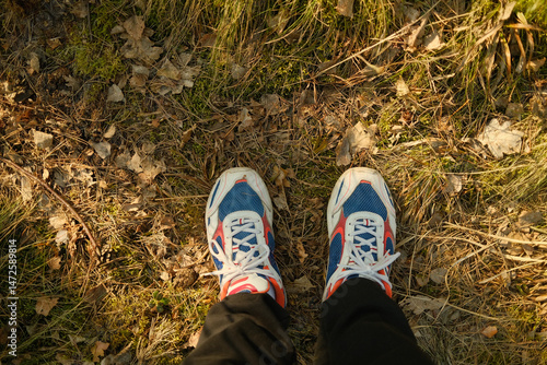 hiking boots in the woods