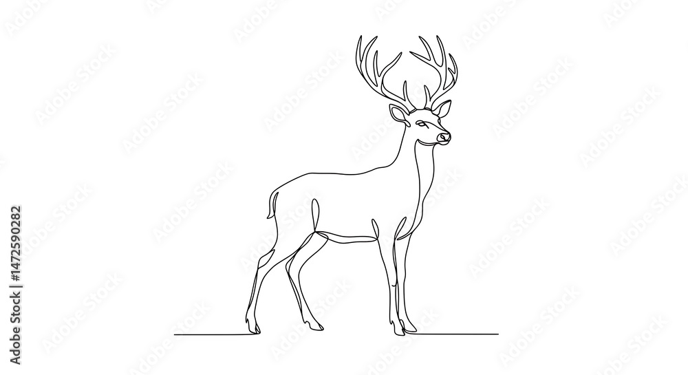 Fototapeta premium Standing Deer Continuous Line Art Minimalist Design