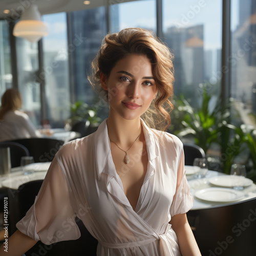 Beautiful young Fashion Model in Stylish White Dress