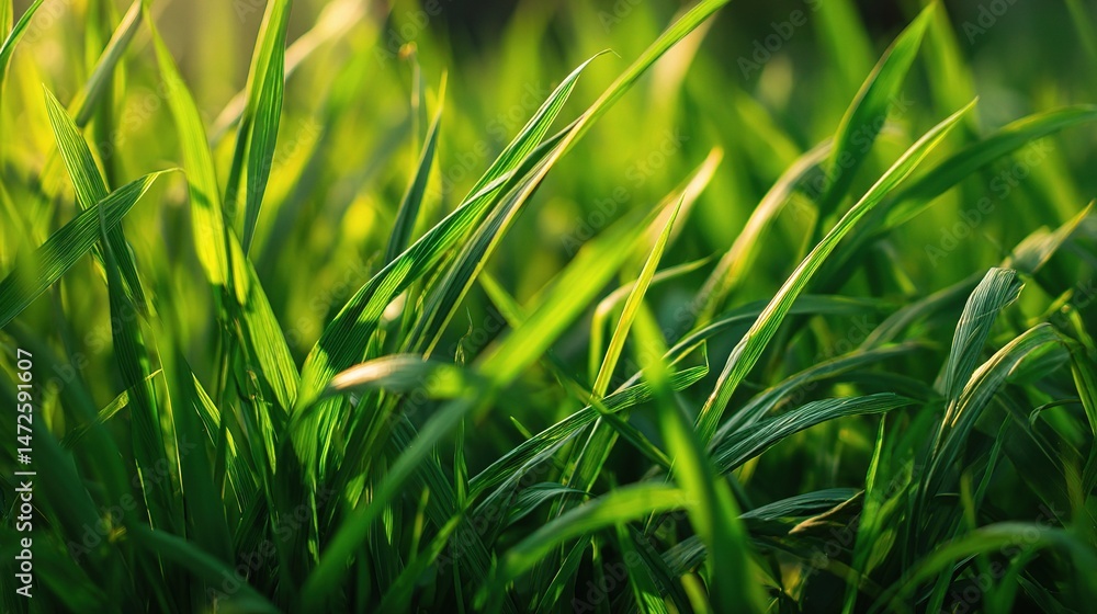 Obraz premium Close-Up of Lush Green Grass Blades in Beautiful Sunlight Glow