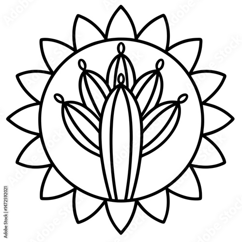 Minimal Desert Cactus Mandala Vector on White