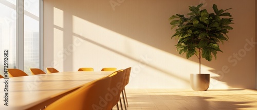 Conference room interior with plant