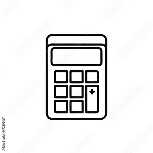 Line art calculator icon vector with white background.