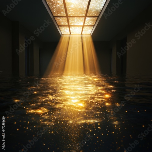 Light beams on water indoors
