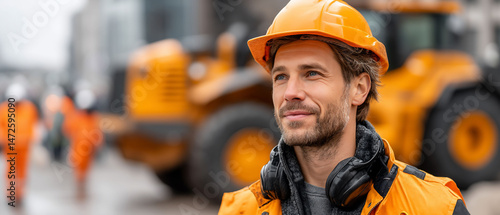 Construction worker contemplates project on job site