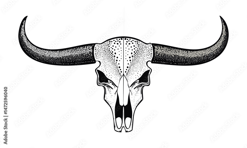 Obraz premium Tribal Longhorn Skull Illustration