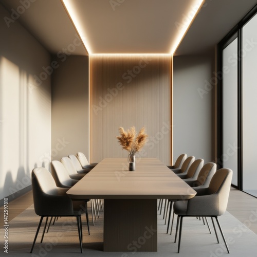 Conference room interior with table and chairs