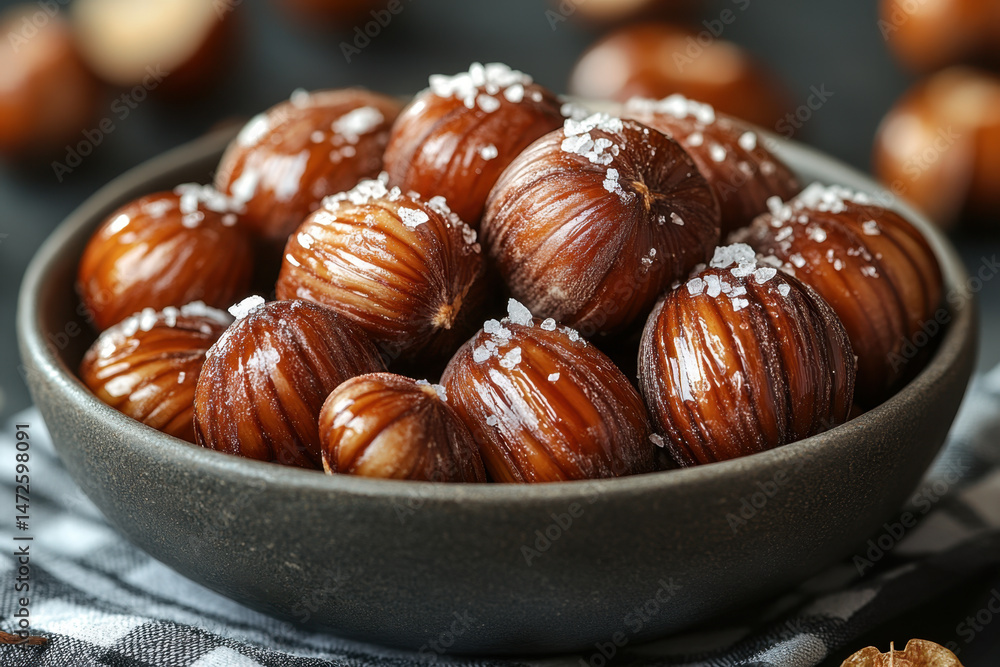 Bowl filled with nuts and salt. Bowl filled with nuts and salt.