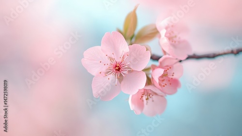 Pink cherry blossoms on branch