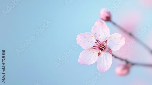 Soft pink blossom against blue sky