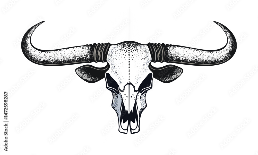 Obraz premium Longhorn Steer Skull Vector Illustration
