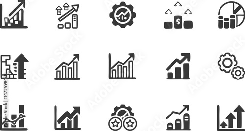 Financial Chart Icons: A collection of financial chart icons, each representing the upward trajectory of growth, success, and analytics. These symbols are ideal for illustrating business concepts. 