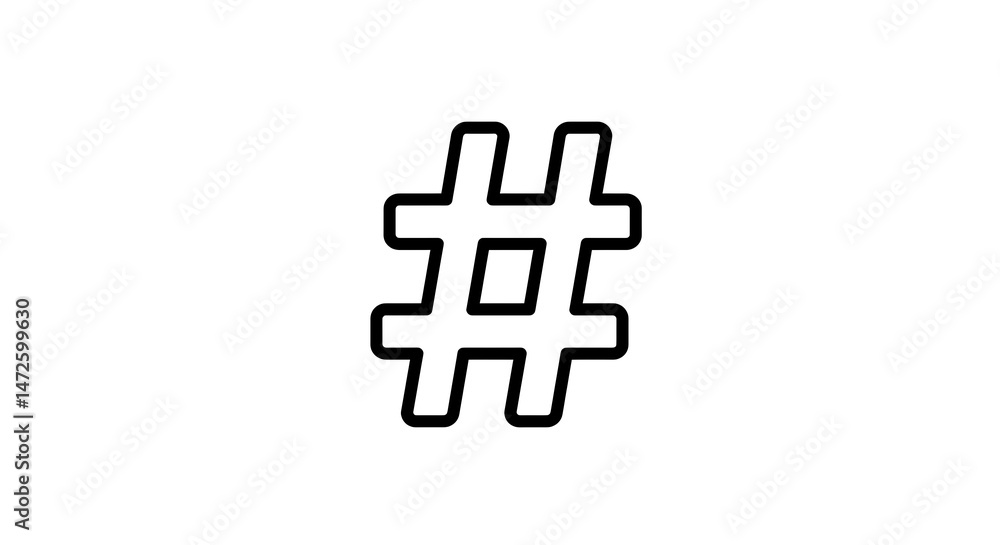 Obraz premium Hashtag Symbol Graphic Black Outline on White Background