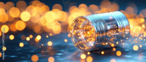 Glass cylinder with glowing lights