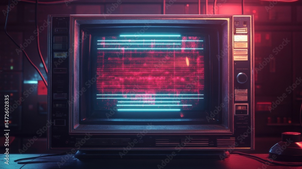 Obraz premium Vintage TV screen with static noise and old CRT glow, antique electronics, old technology, crt