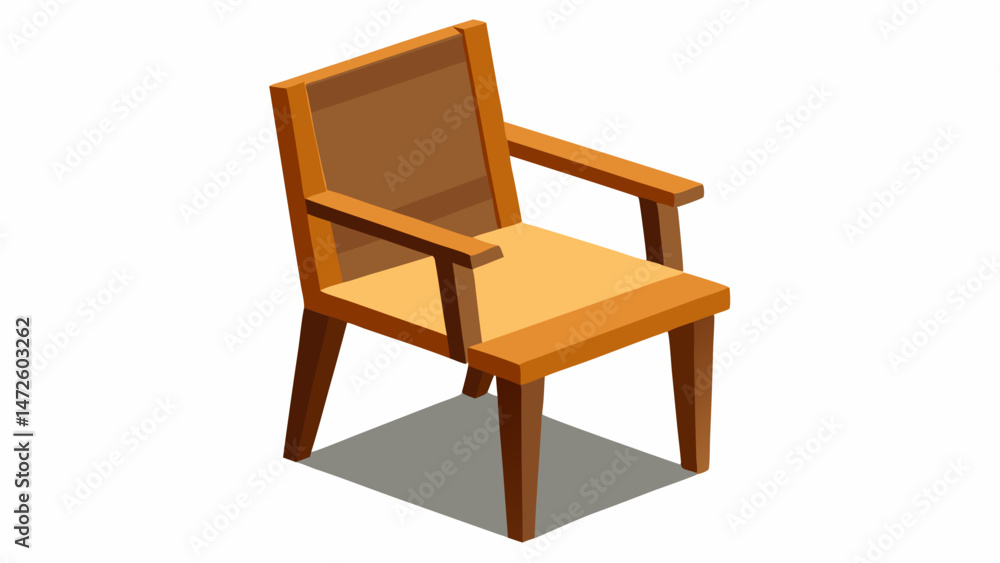Isometric Illustration of a Simple Wooden Armchair with Light Beige Cushion Isometric Illustration of a Simple Wooden Armchair with Light Beige Cushion
