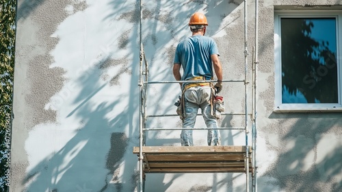 Modern house repairs and renovations involve:
- Applying a layer of plaster to walls.
- Using stucco to make walls smooth.
- Painting the outside walls using scaffolds.