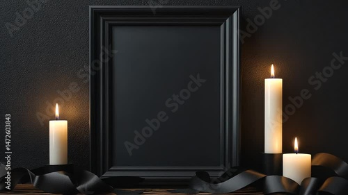 Elegant black frame with candles and ribbon for sympathy or remembrance themes