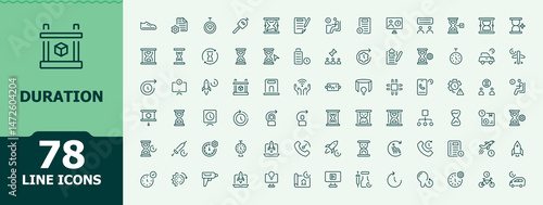 Duration icon set. Minimalist vector collections. Editable stroke vector art. Timer modern icon set. Contains such icons as clock, hour, hourglass, countdown, time, timetable, day and more.