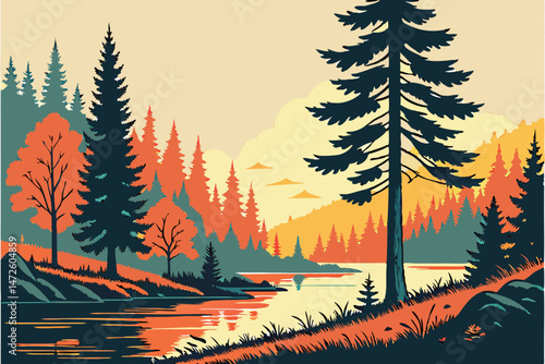 78 spruce trees, pine trees, fir trees, autumn colors, lake, forest, reflection, waterscape, landscape