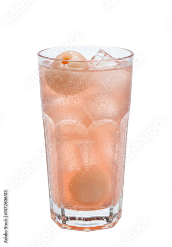 Wallpaper Mural Refreshing pink drink with ice and lychee in clear glass, inviting and appetizing Torontodigital.ca