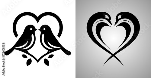 Lovebirds in Heart Silhouette