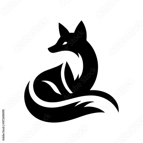 Black and white fox silhouette logo, minimalist animal illustration