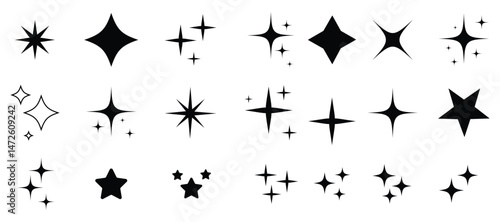 Star icons. Twinkling stars. Sparkles, shining burst. Christmas vector symbols isolated. Retro futuristic sparkle icons collection. collection of star icons in vector, shining icons, shiny, sparkling