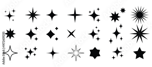 Star icons. Twinkling stars. Sparkles, shining burst. Christmas vector symbols isolated. Retro futuristic sparkle icons collection. collection of star icons in vector, shining icons, shiny, sparkling