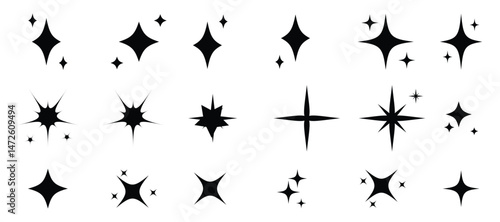 Star icons. Twinkling stars. Sparkles, shining burst. Christmas vector symbols isolated. Retro futuristic sparkle icons collection. collection of star icons in vector, shining icons, shiny, sparkling