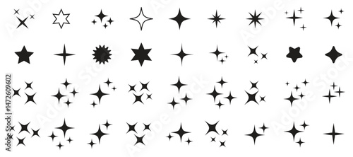 Star icons. Twinkling stars. Sparkles, shining burst. Christmas vector symbols isolated. Retro futuristic sparkle icons collection. collection of star icons in vector, shining icons, shiny, sparkling