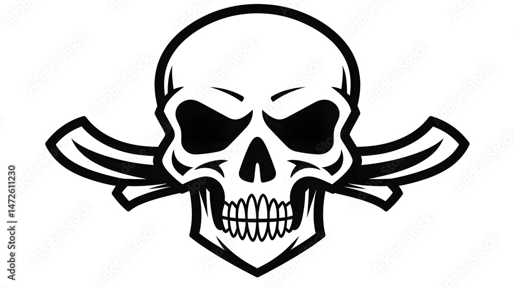 Obraz premium Professional Contour Skull with Bones and Danger Symbol for Death Concept