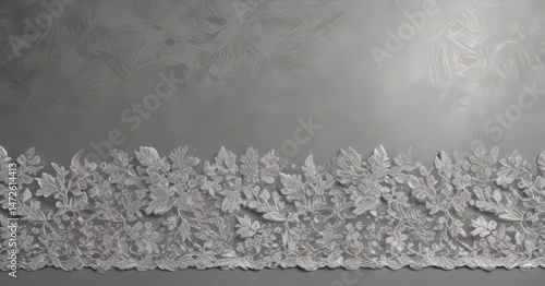 Luxurious silver leaf lace border, shimmering metallic texture, rich detail ,  border,  luxury