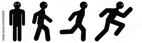 Man stands, walk and run icon set. People symbol. Person standing, walking and running illustration. Run, walk, stand. Vector illustration.