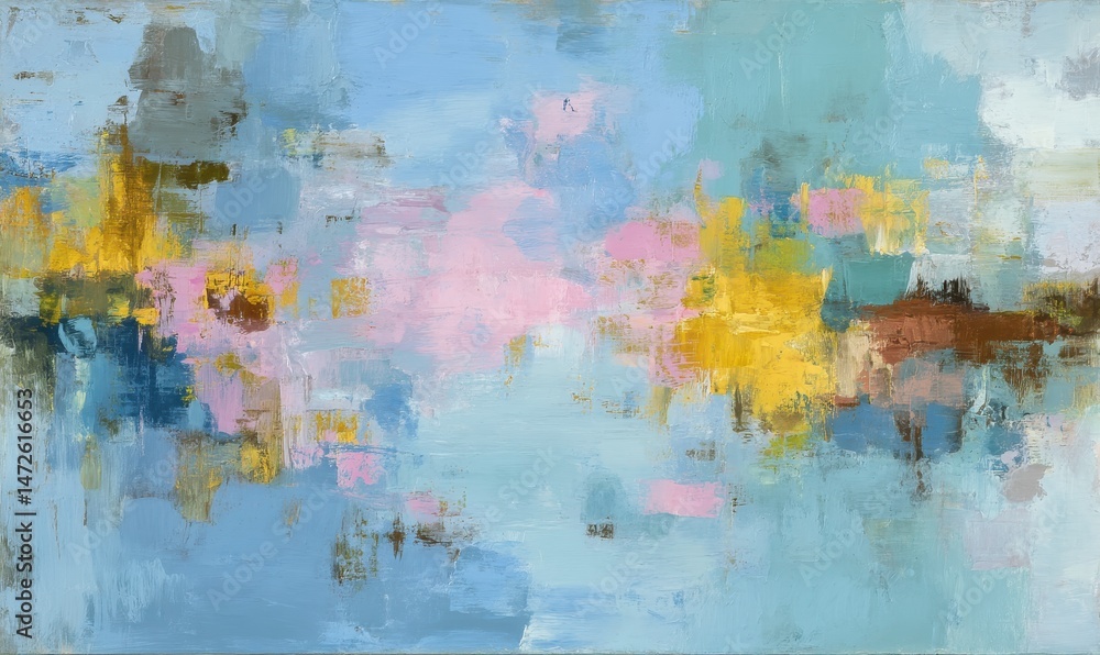 Obraz premium Abstract landscape painting with soft color palettes.