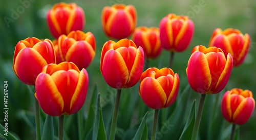 Beautiful flowers red tulips. Natural background Spring flowering tulips.