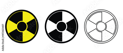  Radiation web icons with shadow. Set colorful radiation symbols.  vector design illustration for you project. radiation symbol.  Vector illustration.  Radiation warning.
