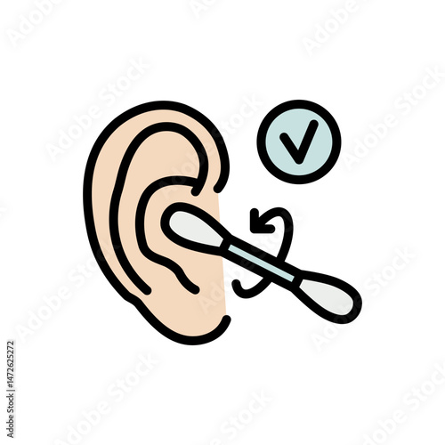 Ear cleaning color icon. Cotton swab simple sign, Hygiene routine concept isolated on white background.