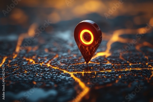 Wallpaper Mural Location pin highlights busy city streets illuminated at night with vibrant lights and intricate road patterns Torontodigital.ca