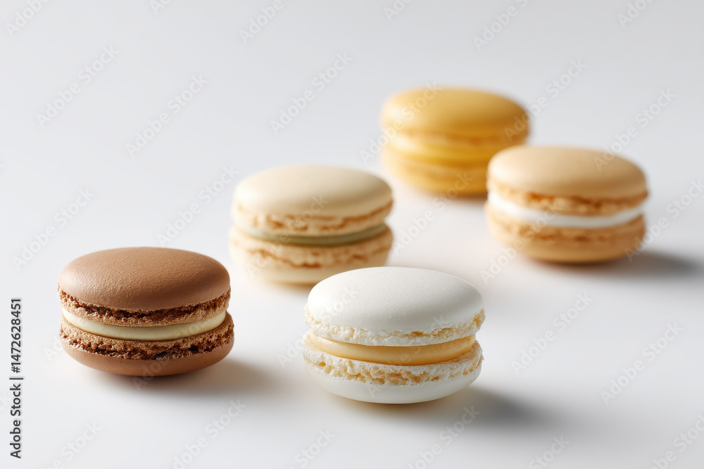 Fototapeta premium collection of minimalistic macarons arranged elegantly on pristine white background