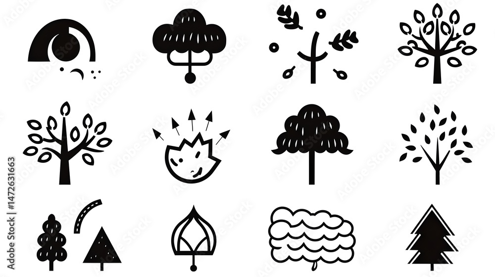 Professional Autumn Silhouette Icon Set in Black and White for Seasonal Designs Professional Autumn Silhouette Icon Set in Black and White for Seasonal Designs